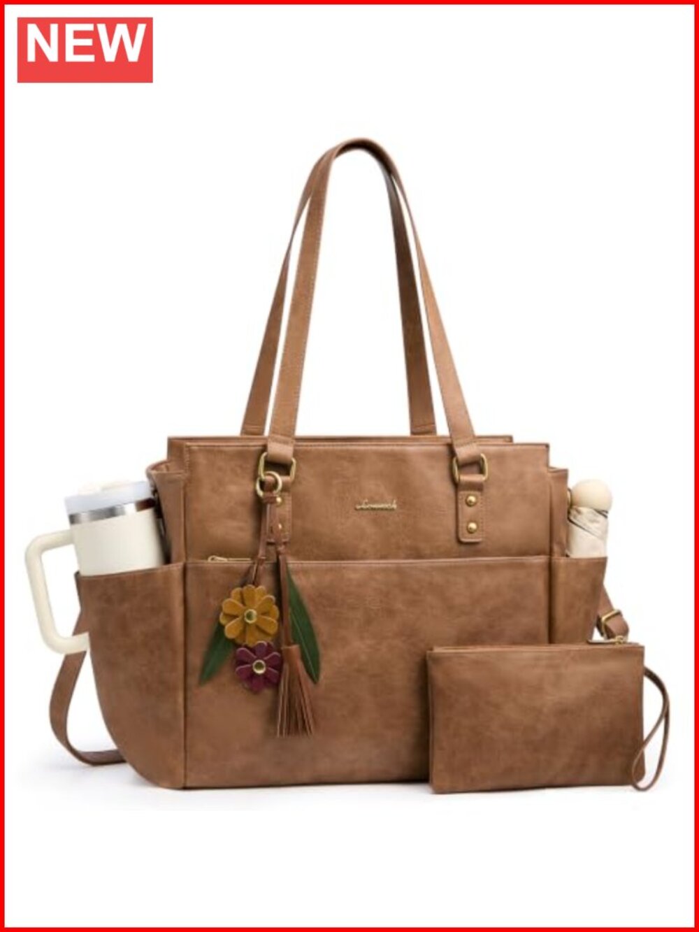 LOVEVOOK Faux Leather Laptop Tote Bag with Clutch for Work Teacher
